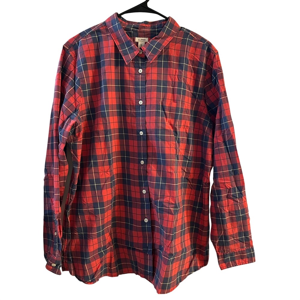 LL Bean‎ Men's Red Blue Faded Plaid Long Sleeve Button Down Shirt XL Lumberjack